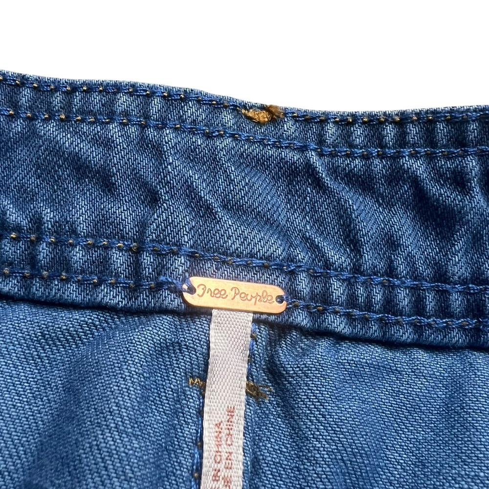 Free People Denim Mini Skirt Blue Button Front A-Line Size 31 Mid Wash - Picture 8 of 10
